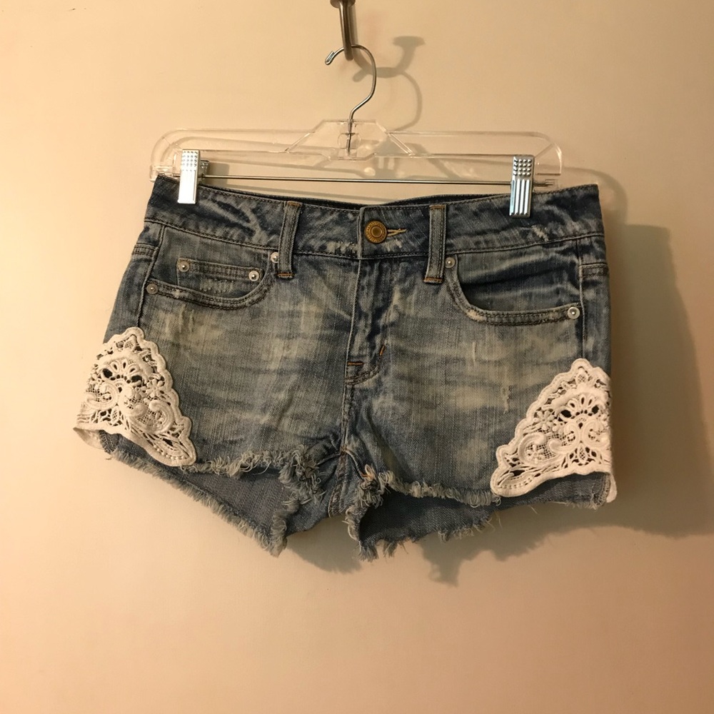 Super cute denim shorts with lace details
